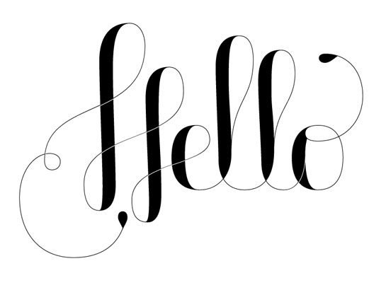 The word "hello" in a script typeface.