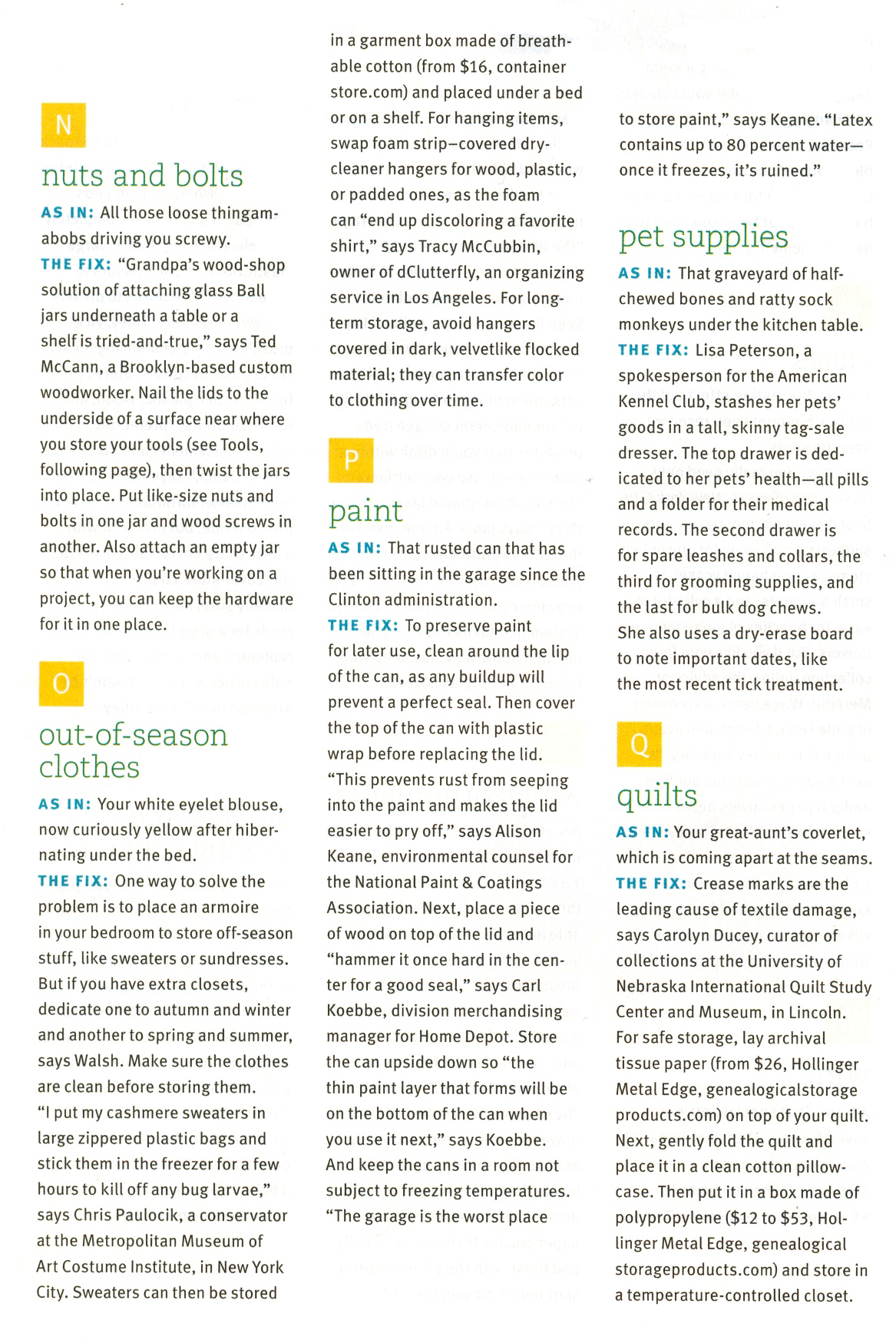 Columns of text from real Simple Magazine