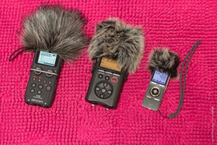three handheld audio recorders