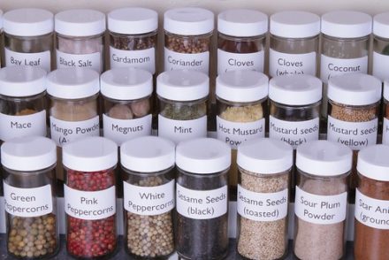 rows of labeled botles