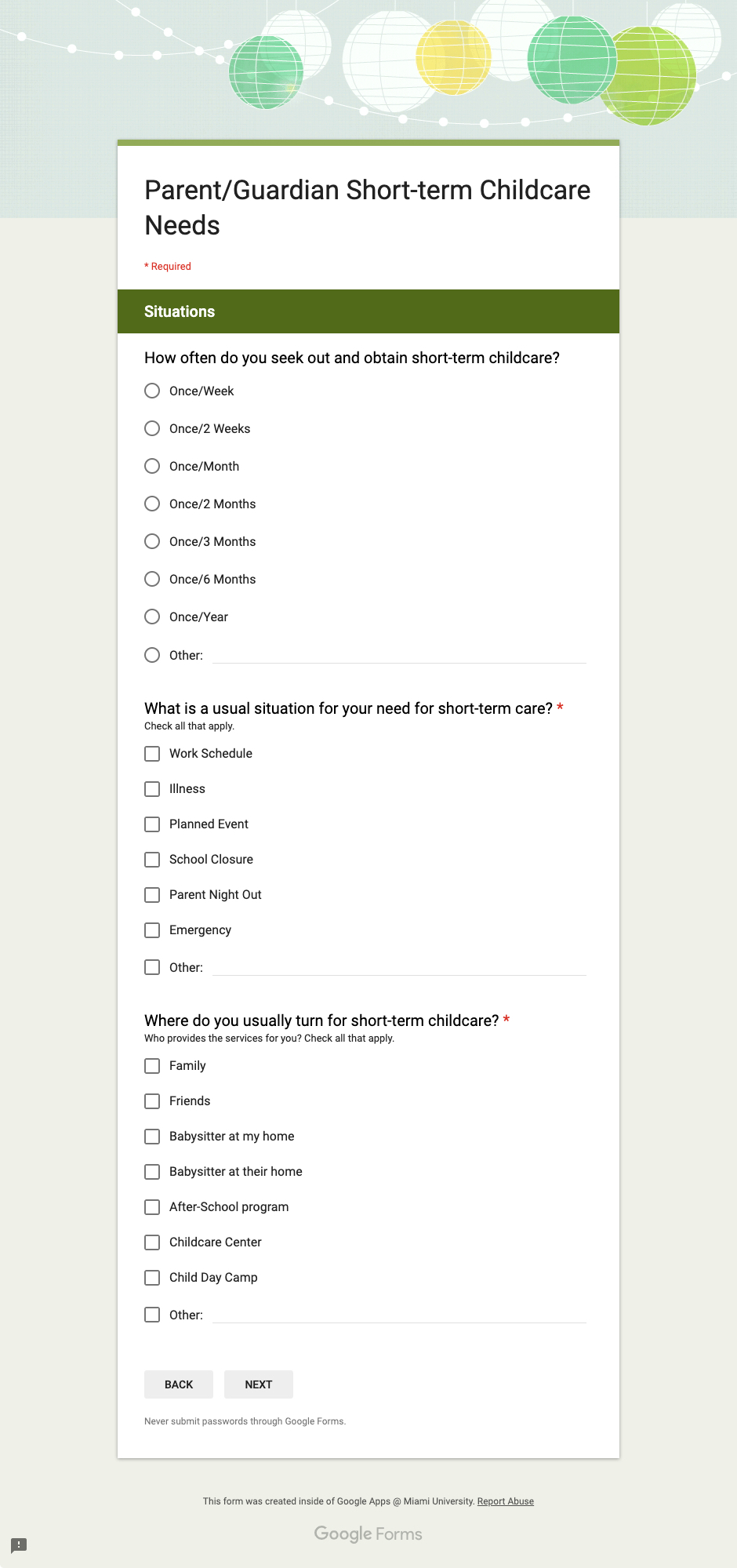 a survey screenshot