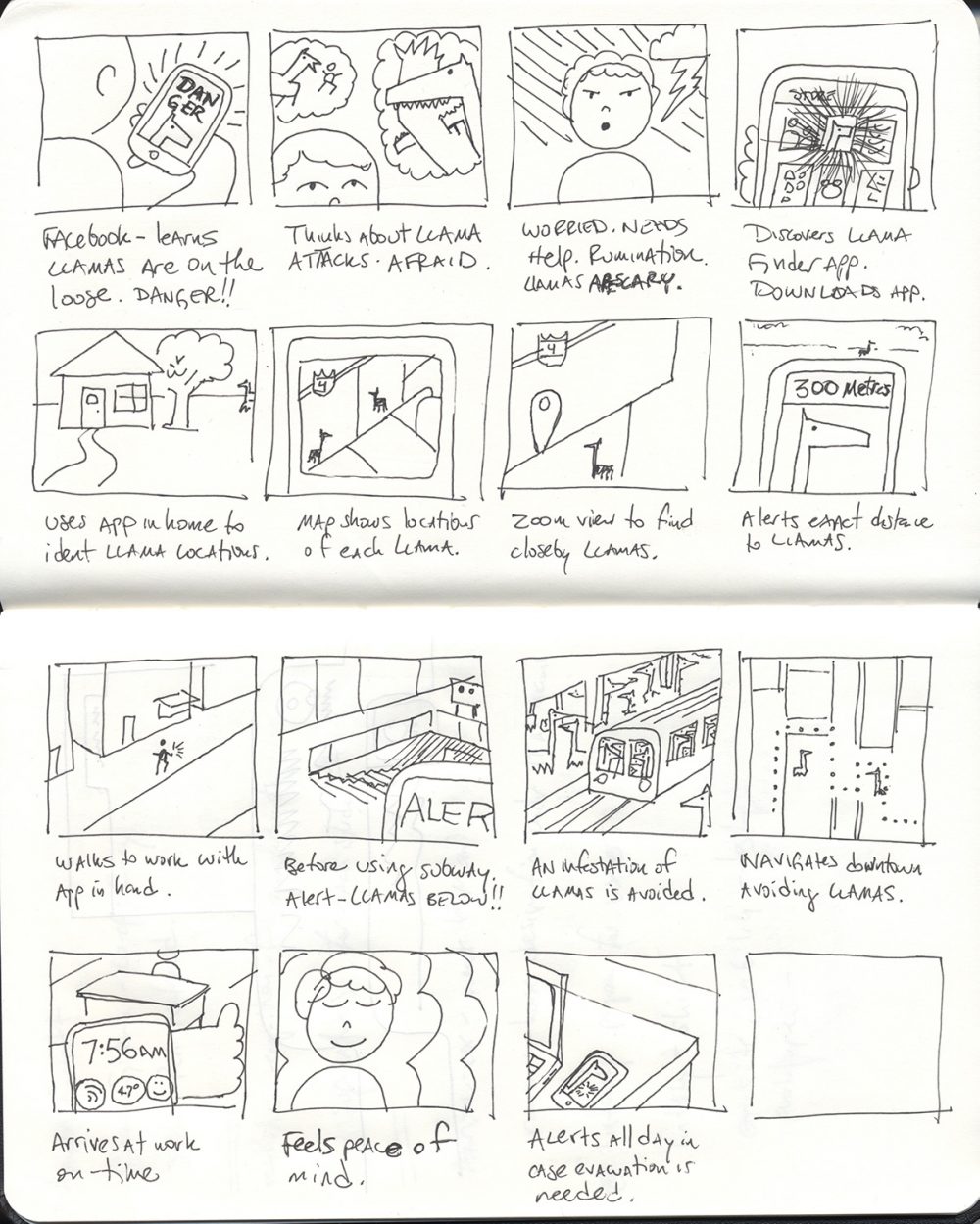 a storyboard from a sketchbook